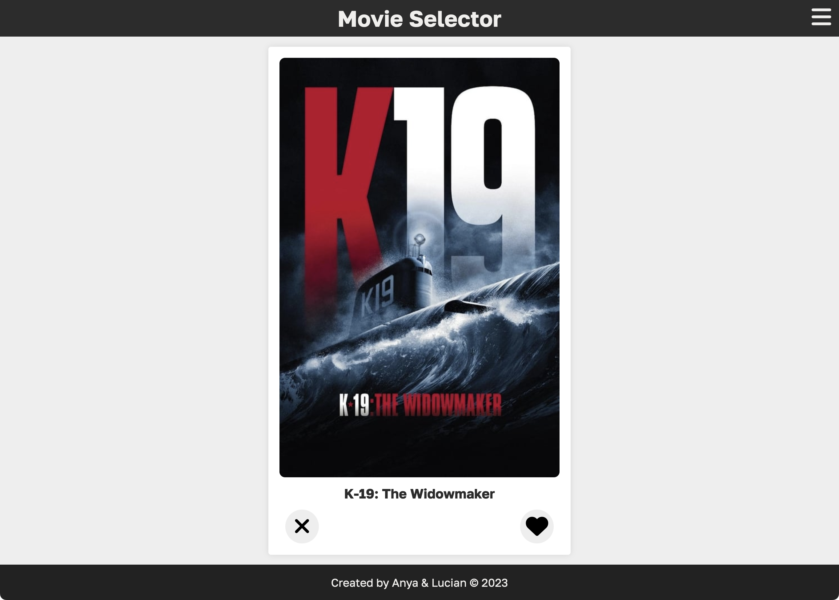 Image of Movie Selector App webpage