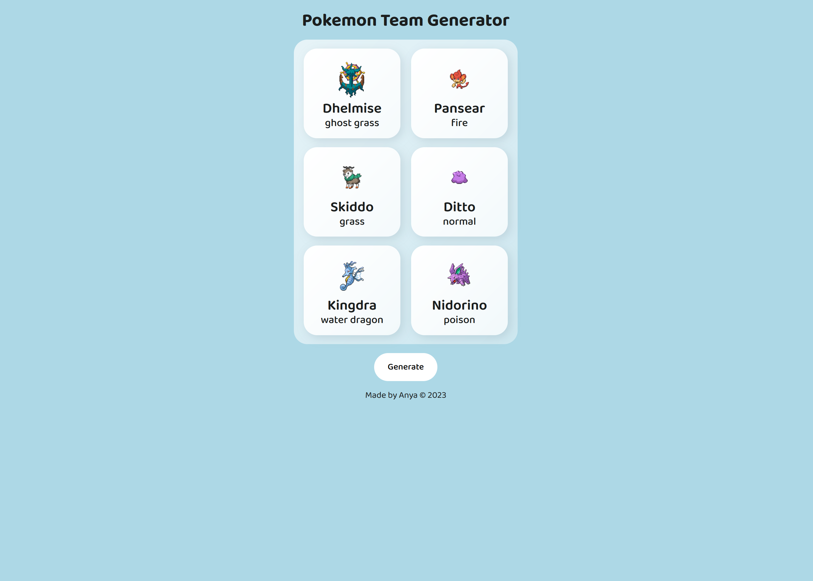 Image of Pokemon Team Generator webpage